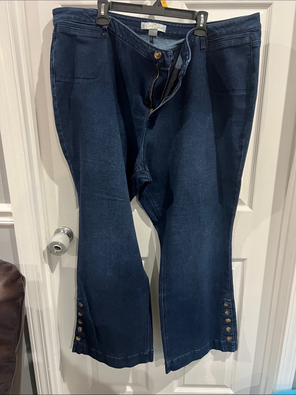 Cato Dark Blue Boot-Cut Jeans with Button Hem Detail